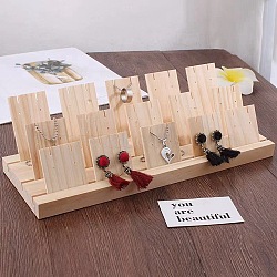 3-Slot Wooden Earring Display Card Stands, Jewelry Organizer Holder with Earring Display Cards, for Earring, pendant Necklace Storage, Wheat, Finish Product: 34.6x13.1x9.1cm, Hole: 1.2~1.6mm(EDIS-R027-01B-03)