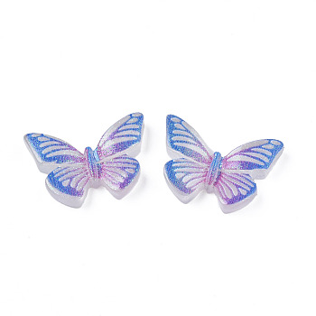 Translucent Printed Resin Cabochons, with Glitter Powder, Butterfly, Cornflower Blue, 15.5x23x5mm