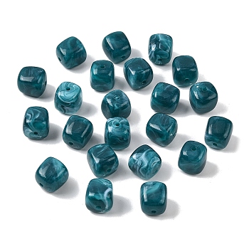 Opaque Acrylic Beads, Imitation Gemstone, Cube, Two Tone, Teal, 17x15.5x15.5mm, Hole: 3mm, 143pcs/500g
