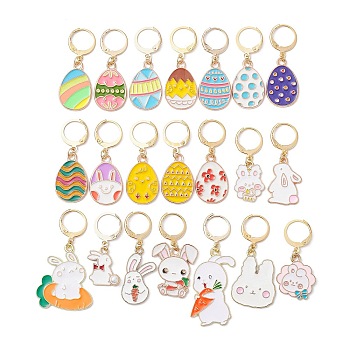 Easter Rabbit & Egg Alloy Enamel Pendant Decoration, with 304 Stainless Steel Leverback Findings, Mixed Color, 35~50mm, 21pcs/set