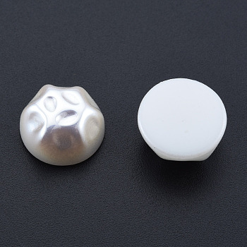 ABS Plastic Imitation Pearl Cabochons, Textured, Half Round, Creamy White, 15x8mm