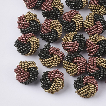 Glass Seed Beads Cabochons, Cluster Beads, with Golden Plated Iron Perforated Disc Settings, Flower, Colorful, 19~20x10~12mm
