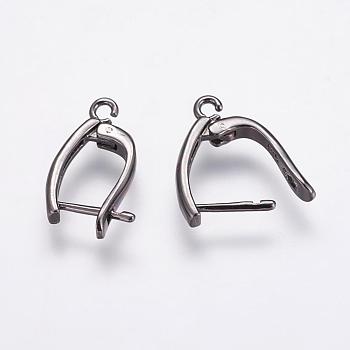 Brass Hoop Earring Findings with Latch Back Closure, Gunmetal, 19.5x13x3mm, Hole: 1.5mm, Pin: 1mm