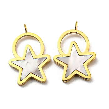 304 Stainless Steel Shell Pendants, Star Charms, Real 14K Gold Plated, 19.5x13x2mm, Hole: 1.8mm