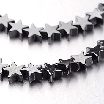 Non-magnetic Synthetic Hematite Bead Strands, Star, Original Color, 6x6x2~3mm, Hole: 1mm, about 86pcs/strand, 15.7 inch