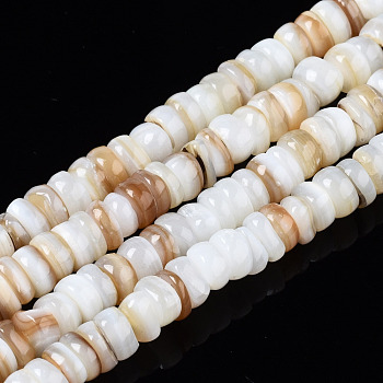Natural Freshwater Shell Beads Strands, Flat Round/Disc, Heishi Beads, Seashell Color, 4x1~2mm, Hole: 0.8mm, about 206~210pcs/strand, 14.96 inch~15.16 inch(38cm~38.5cm)