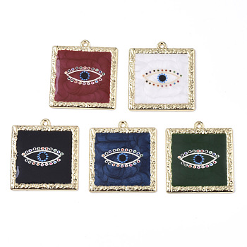 Printed Alloy Pendants, with Enamel, Square with Eye, Light Gold, Mixed Color, 33x30x2mm, Hole: 1.6mm
