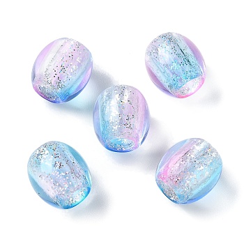 Painted Acrylic Beads, with Glitter Powder, Oval, Pearl Pink, 11x11.5mm, Hole: 5mm