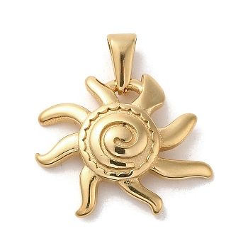 Vacuum Plating 304 Stainless Steel Pendants, Sun Charm, Golden, 22x24x4mm, Hole: 3x7mm