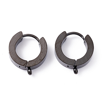 304 Stainless Steel Huggie Hoop Earrings Findings, with Vertical Loop, Ring, Electrophoresis Black, 15x13x4mm, Hole: 1.4mm, Pin: 1mm
