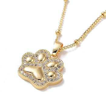 Paw Print Brass Micro Pave Cubic Zirconia Pendant Necklaces for Women, Light Gold, 17.32 inch(440mm)
