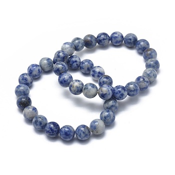 Natural Blue Spot Jasper Bead Stretch Bracelets, Round, 2 inch~2-1/8 inch(5.2~5.5cm), Bead: 10mm