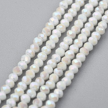 Electroplate Glass Beads Strands, AB Color Plated, Faceted, Abacus, White, 2x1.5~1.6mm, Hole: 0.8mm, about 235 pcs/Strand, 14.17 inch(36cm)