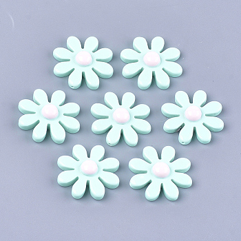 Resin Beads, for Pendant Making, Half Drilled, Flower, Light Cyan, 40.5x40.5x8.5mm, Half Hole: 1.2mm