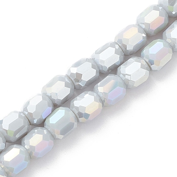 Electroplate Glass Beads Strands, AB Color Plated, Faceted, Barrel, Gray, 8x8mm, Hole: 1.2mm, about 80pcs/strand, 26.14''(66.4cm)