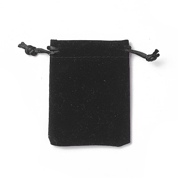 Velvet Packing Pouches, Drawstring Bags, Black, 9.2~9.5x7~7.2cm
