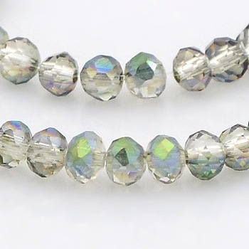 Half Rainbow Plated Faceted Rondelle Glass Beads Strands, Clear, 3.5x2.5mm, Hole: 1mm, about 100pcs/strand, 10 inch