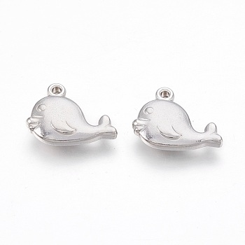 201 Stainless Steel Pendants, Whale, Stainless Steel Color, 12x15.5x3mm, Hole: 1.2mm
