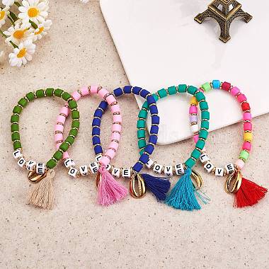 5Stk. 5 Farben Wortliebe-Perlen-Stretch-Armbänder-Set für Mädchen und Frauen(BJEW-SZ0001-97)-2