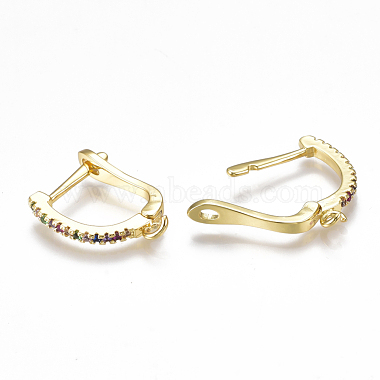 Brass Micro Pave Cubic Zirconia(Random Mixed Color) Hoop Earring Findings with Latch Back Closure(EJEW-S201-104)-2
