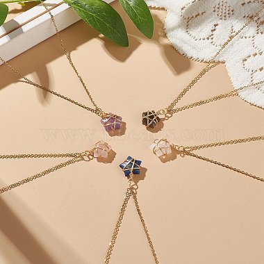 5Pcs 5 Style Natural Mixed Gemstone Pentacle Pendant Necklaces Set(NJEW-JN04090)-2