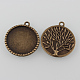 Style tibétain antique alliage de bronze rondes plat supports pendentif cabochon(TIBEP-M022-07AB-NF)-2