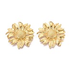 304 Stainless Steel Pendants, Sunflower Charms, Ion Plating(IP), Real 18K Gold Plated, 46x47x5mm, Hole: 1.5~1.6mm(STAS-T068-88G)