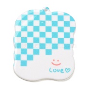 Acrylic Pendants, Checkerboard with Rectangle, Cyan, 44x36x2mm, Hole: 1.8mm(MACR-M028-05A)