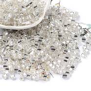 Glass Seed Beads, Silver Lined, Square, Clear, 3~4x3x3mm, Hole: 1.2mm, about 6300pcs/pound(SEED-M011-01A-01)