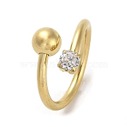 Round Ball 304 Stainless Steel Cuff Ring, with Rhinestone, Golden, Inner Diameter: 16mm(RJEW-C036-03E-G)