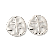 304 Stainless Steel Pendants, Irregular Flat Round with Cross Charm, Stainless Steel Color, 19.5x18x3mm, Hole: 1mm(STAS-L022-193P)