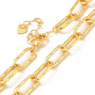 Rack Plating Brass Paperclip Chains Necklace with Tiny Heart Charm for Men Women, Cadmium Free & Lead Free, Real 18K Gold Plated, 16.53 inch(42cm)(NJEW-B082-02)