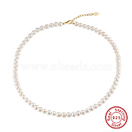 Potato Natural Freshwater Pearl Beaded Necklaces, 925 Sterling Silver Jewelry for Women, Real 14K Gold Plated, 15.87 inch(40.3cm)(NJEW-G153-05G)