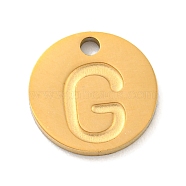 Ion Plating(IP) 304 Stainless Steel Pendants, Laser Cut, Flat Round with Letter Charm, Golden, Letter G, 10x1mm, Hole: 1.4mm(FIND-M017-02G-G)