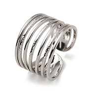 304 Stainless Steel Open Cuff Rings, Multi Lines, Stainless Steel Color, US Size 6 3/4(17.1mm)(RJEW-Z018-08P)