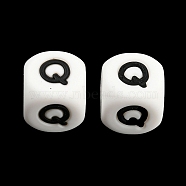 20Pcs White Cube Letter Silicone Beads 12x12x12mm Square Dice Alphabet Beads with 2mm Hole Spacer Loose Letter Beads for Bracelet Necklace Jewelry Making, Letter.Q, 12mm, Hole: 2mm(JX432Q)