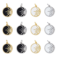 8Pcs 4 Style Rack Plating Brass Enamel Pendants, with Jump Ring, Long-Lasting Plated, Cadmium Free & Lead Free, Flat Round & Sun, Mixed Color, 17.5x15x4mm, Hole: 3mm, 2pcs/style(ZIRC-DC0001-13)