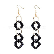Curb Chain Dangle Earrings, with Aluminum & Acrylic Linking Rings and Brass Earring Hooks, Black, 105mm, Pin: 0.7mm(EJEW-JE04158-01)