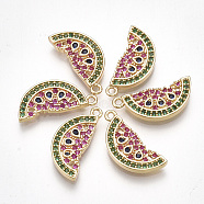 Brass Cubic Zirconia Pendants, Watermelon, Colorful, Real 18K Gold Plated, 17x7.5x2mm, Hole: 1.2mm(X-KK-S348-317)
