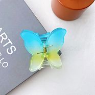 Frosted Transparent Resin Butterfly Hair Claw Clip, Gradient Color Hair Clip for Girls Women, Deep Sky Blue, 70x70mm(OHAR-PW0003-009D)