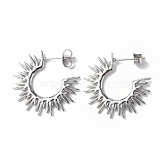 Non-Tarnish 304 Stainless Steel Sun Stud Earrings, Half Hoop Earrings for Women, Stainless Steel Color, 1.5x24.5mm, Pin: 0.8mm(X-STAS-B034-13P)