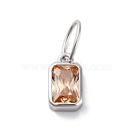 925 Sterling Silver Cubic Zirconia Charms, Colours, Rectangle, Light Salmon, 8x5x2mm, Hole: 5x3mm(STER-NH0014-01P-11)