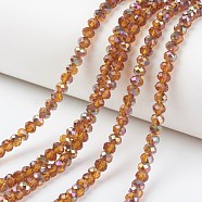 Electroplate Transparent Glass Beads Strands, Half Rose Gold Plated, Faceted, Rondelle, Dark Orange, 4x3mm, Hole: 0.4mm, about 123~127pcs/strand, 16.5~16.9 inch(42~43cm)(EGLA-A034-T4mm-R14)