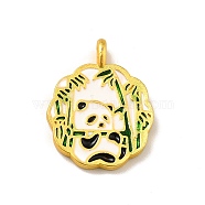 Rack Plating Alloy Enamel Pendants, Cadmium Free & Lead Free, Matte Gold Color, Flower with Panda and Bamboo, White, 19.5x15.5x2mm, Hole: 1.6mm(PALLOY-E006-04MG)