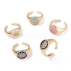 Brass Clear Cubic Zirconia Open Rings, Long-Lasting Plated, with Enamel, Real 18K Gold Plated, Flat Round with Eye, Mixed Color, 2.6~12.5mm, Inner Diameter: 17.9mm(RJEW-B034-24)