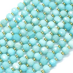 Dyed Natural White Jade Beads Strands, with Seed Beads, Faceted, Lantern, Cyan, 8~8.5x6.5~7mm, Hole: 0.6mm, about 44pcs/strand, 15.16''(38.5cm)(G-K389-E60-01)