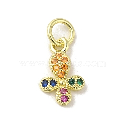 Brass Micro Pave Cubic Zirconia Charms, Real 18K Gold Plated, Cross Charms, Colorful, 11.5x7x1.5mm, Hole: 3mm(KK-M283-20G-02)