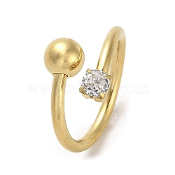 Round Ball 304 Stainless Steel Cuff Ring, with Rhinestone, Golden, Inner Diameter: 16mm(RJEW-C036-03E-G)