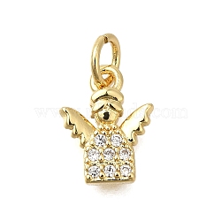 Rack Plating Brass Micro Pave Cubic Zirconia Pendants, Long-Lasting Plated, Lead Free & Cadmium Free, Angel Charms, with Jump Ring, Real 18K Gold Plated, 11x8.5x2mm, Hole: 3mm(ZIRC-F142-22G)