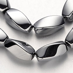 Electroplate Non-magnetic Synthetic Hematite Beads Strands, Twisted Oval, Silver Plated, 20x10mm, Hole: 1mm, about 20pcs/strand, 15.7 inch(G-F300-11A-01)